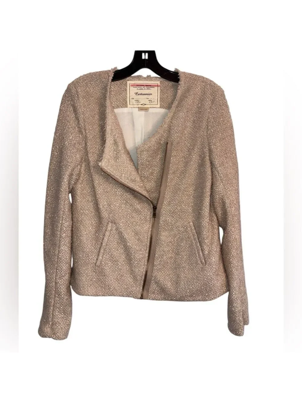 Anthropologie‎ Cartonnier Golden Honey Shimmer Tweed Moto Jacket Large